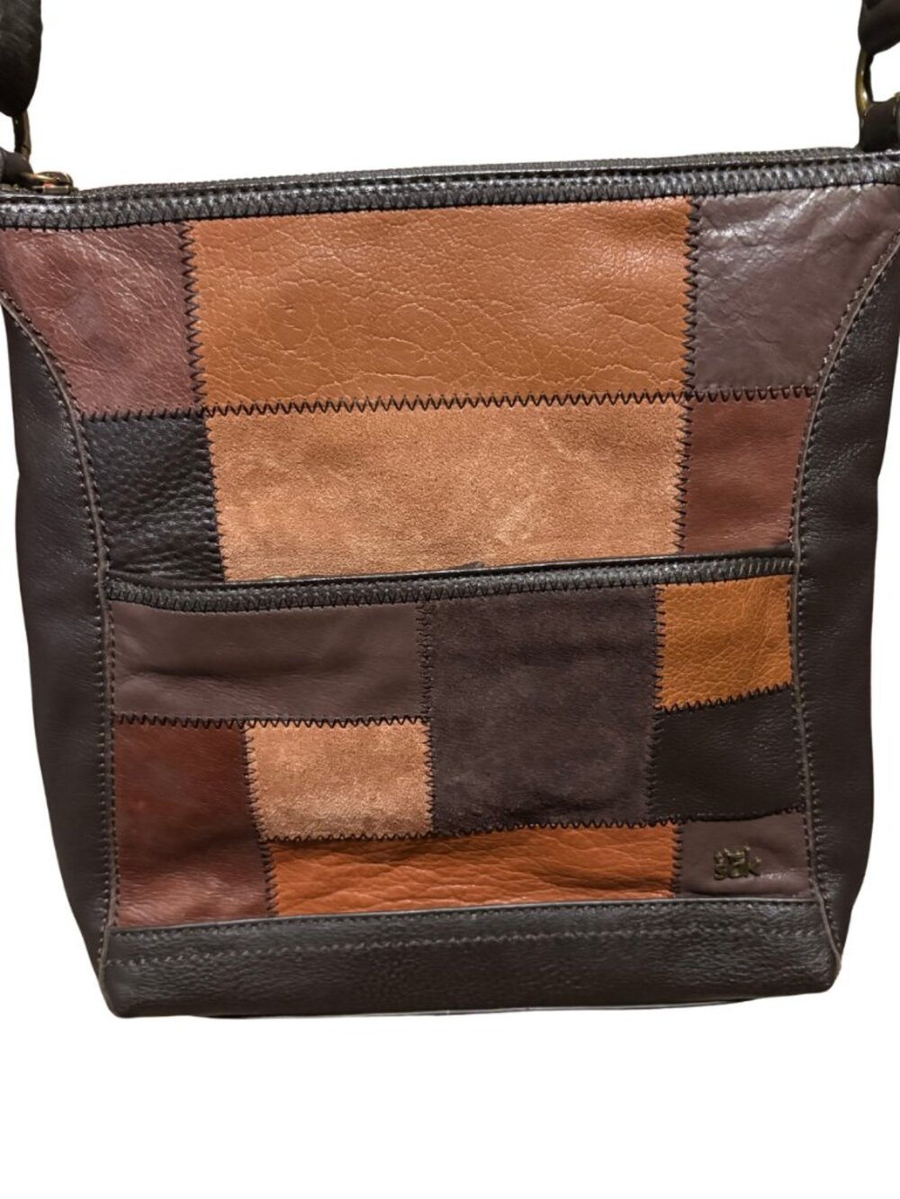 The Sak Leather Patchwork Crossbody Bag Brown Boho Adjustable Strap Purse